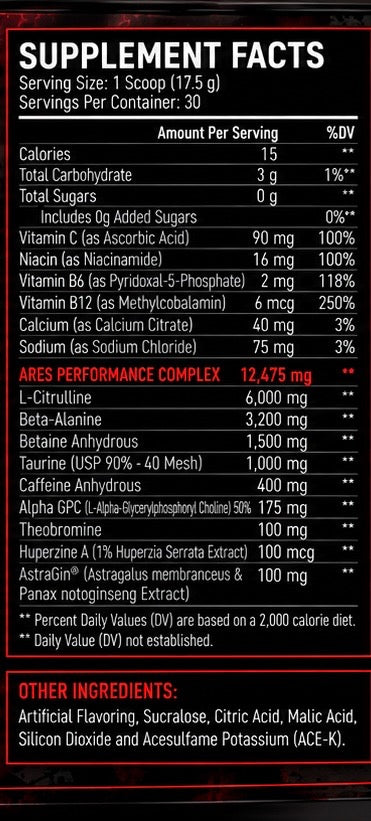COMING SOON - Ares High-Stim Pre-Workout – Berserker Blood | 400mg Caffeine, 6g Citrulline, 3.2g Beta-Alanine